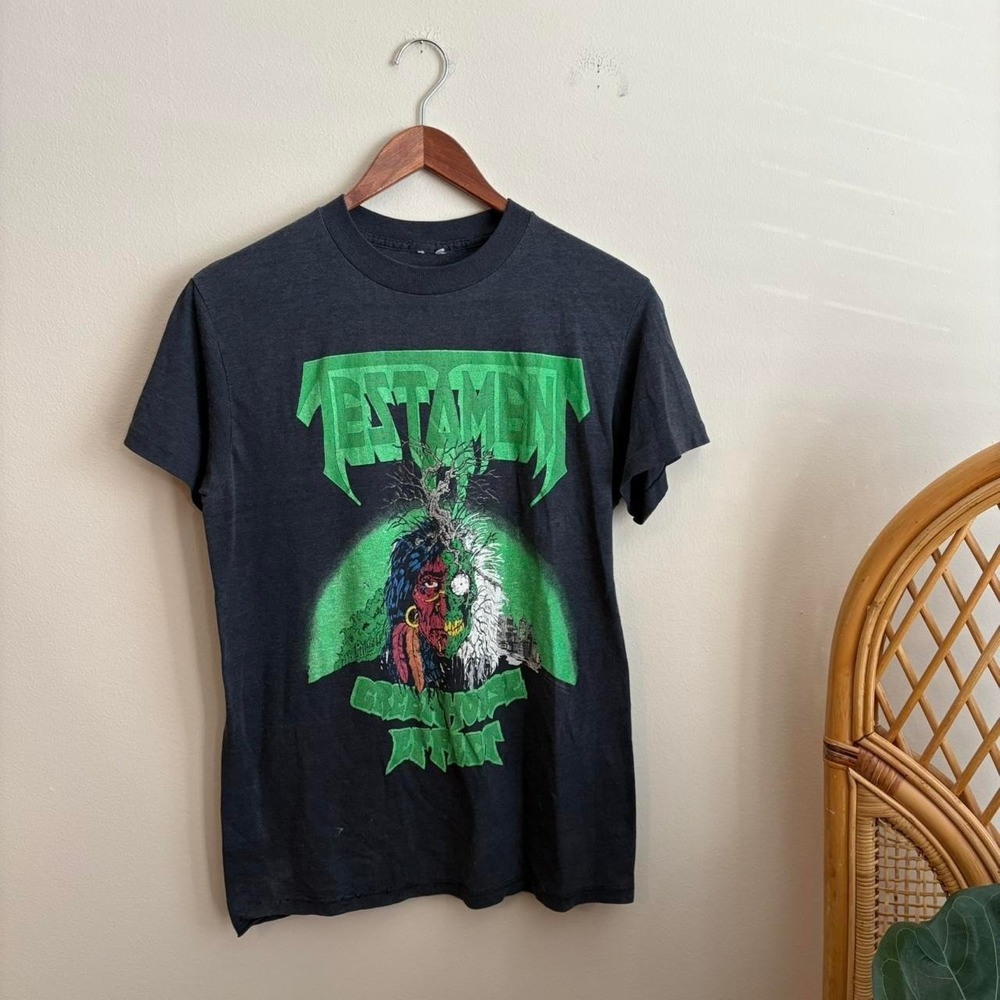 Vintage 80's 1989 Testament Greenhouse Effect Double Sided Faded Graphic Band